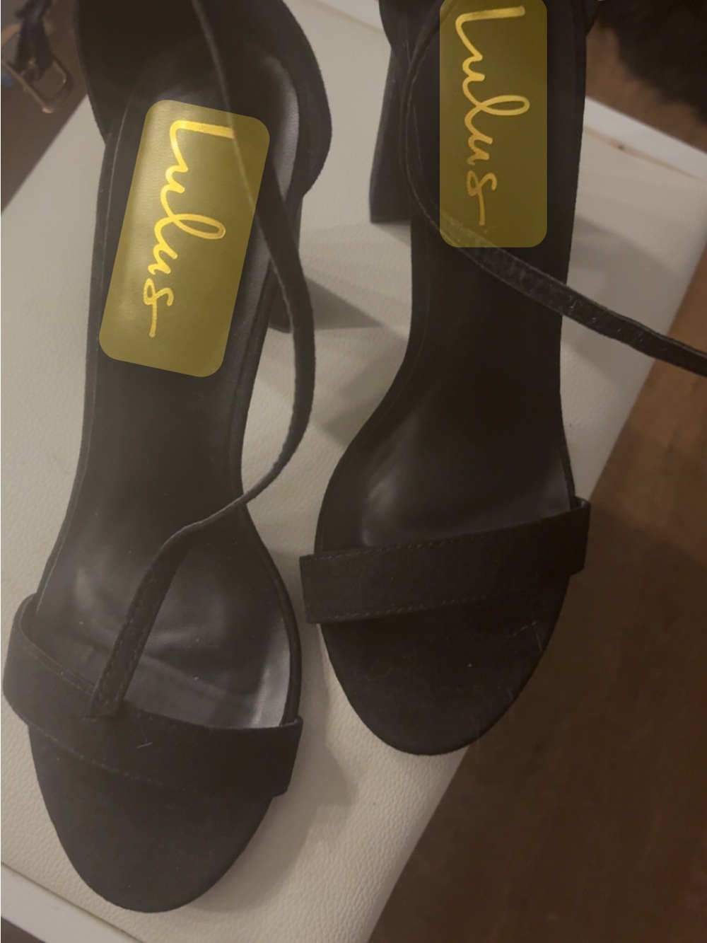 Lulu's Black Ankle-Tie Open-Toe Block Heels